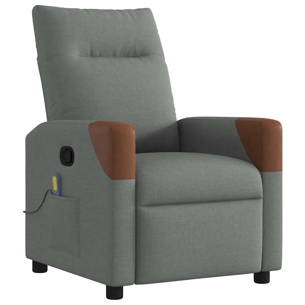 Massage Recliner Chair for Living Room Grey Fabric Manual Recline 6 Point Vibration