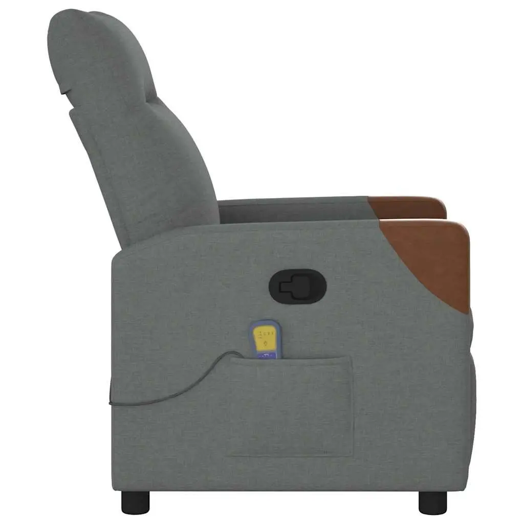 Massage Recliner Chair for Living Room Grey Fabric Manual Recline 6 Point Vibration
