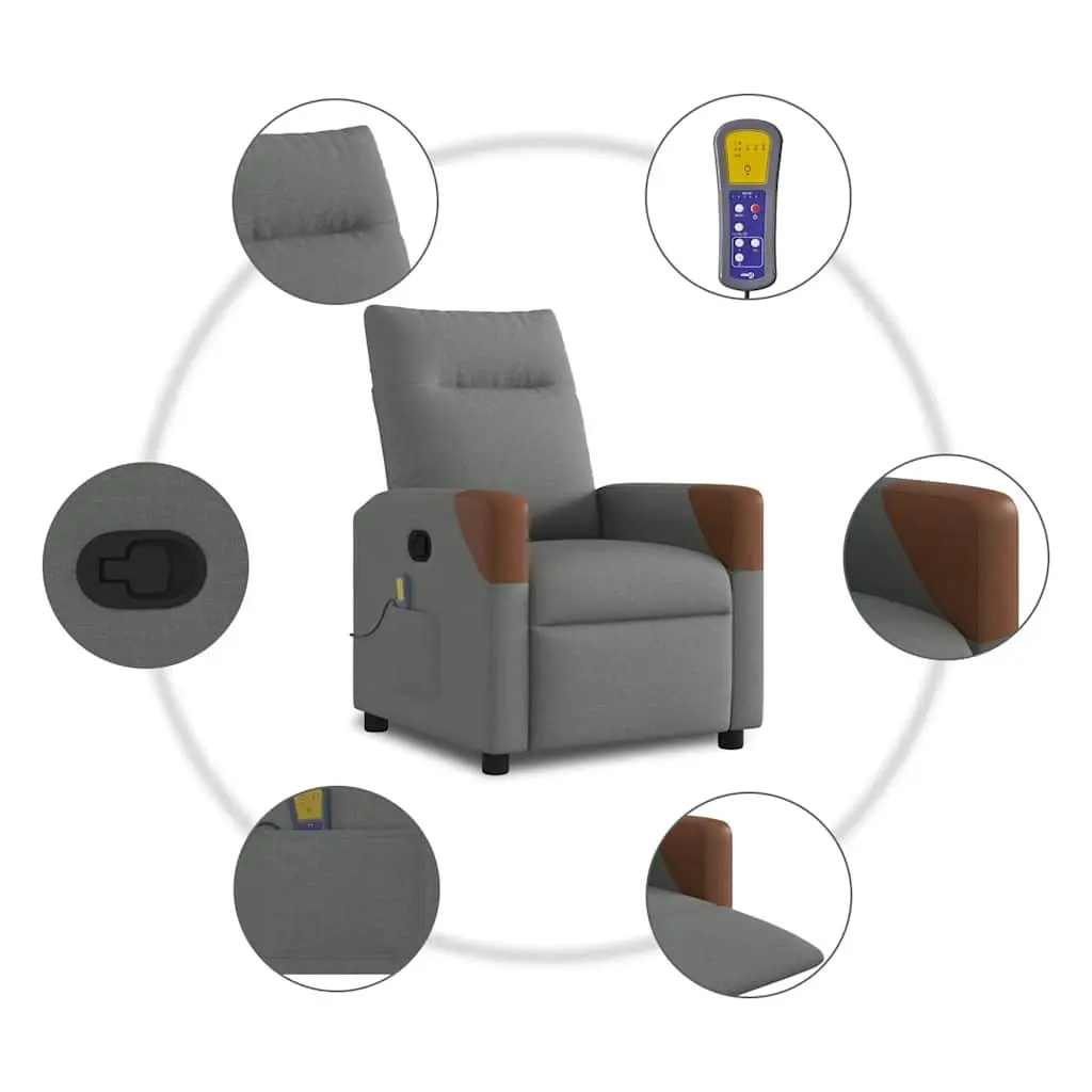 Massage Recliner Chair for Living Room Grey Fabric Manual Recline 6 Point Vibration