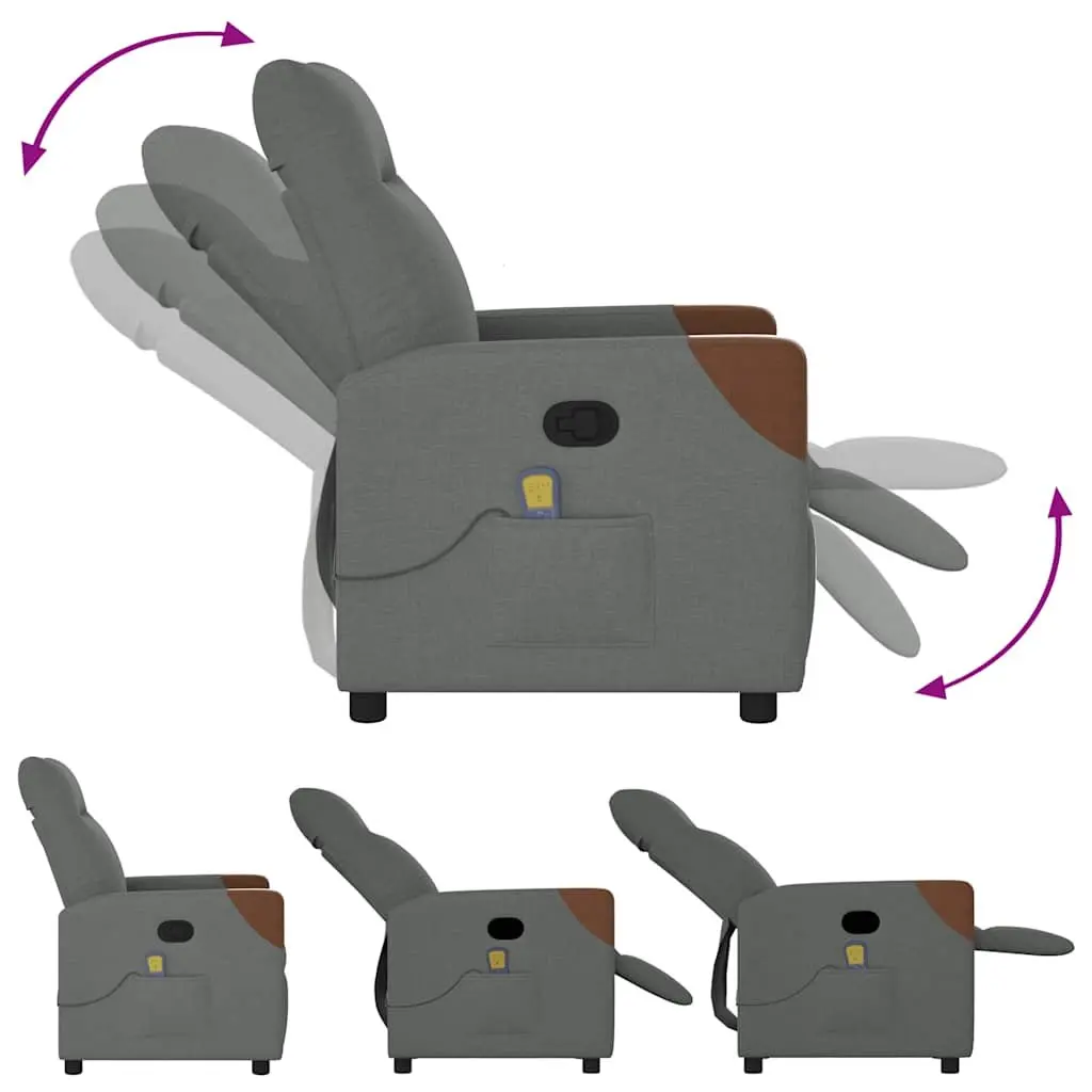 Massage Recliner Chair for Living Room Grey Fabric Manual Recline 6 Point Vibration