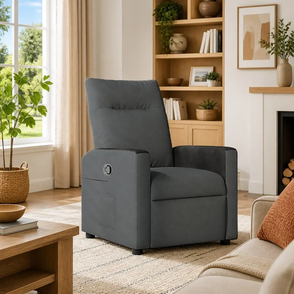 Grey Fabric Manual Recliner Chair