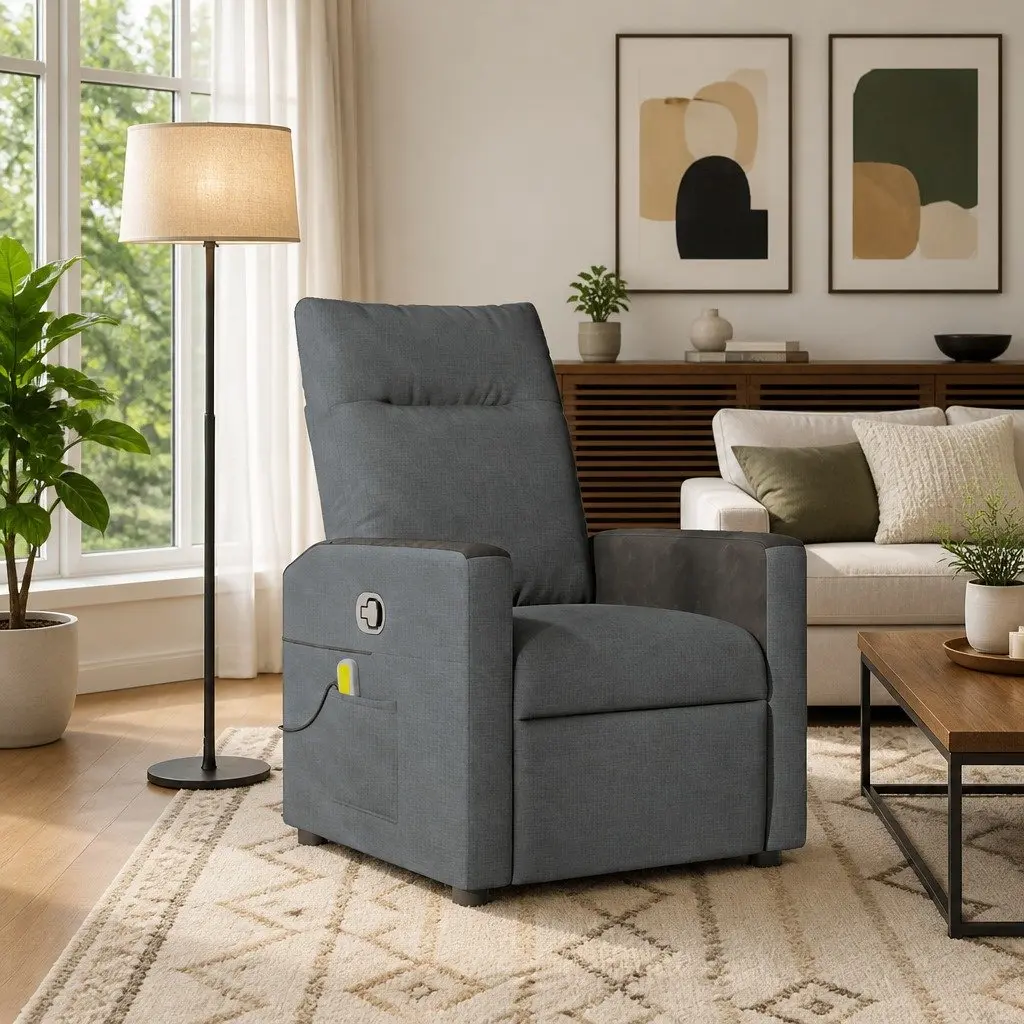 Massage Recliner Chair for Relaxation Grey Fabric Manual Recline 135 Degrees