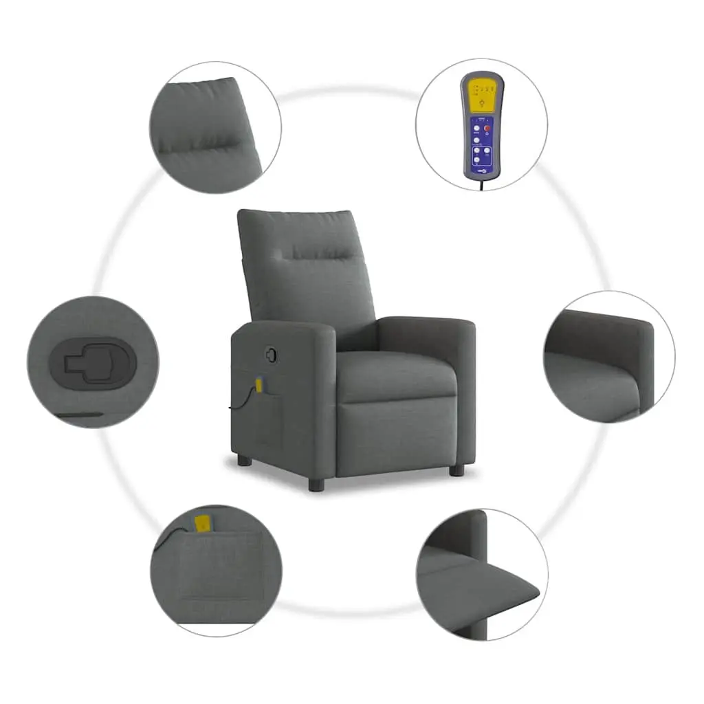 Massage Recliner Chair for Relaxation Grey Fabric Manual Recline 135 Degrees