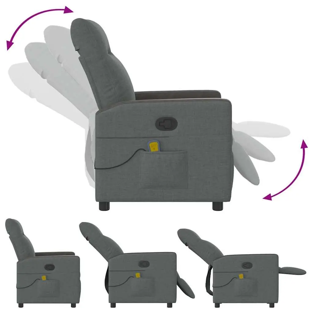 Massage Recliner Chair for Relaxation Grey Fabric Manual Recline 135 Degrees