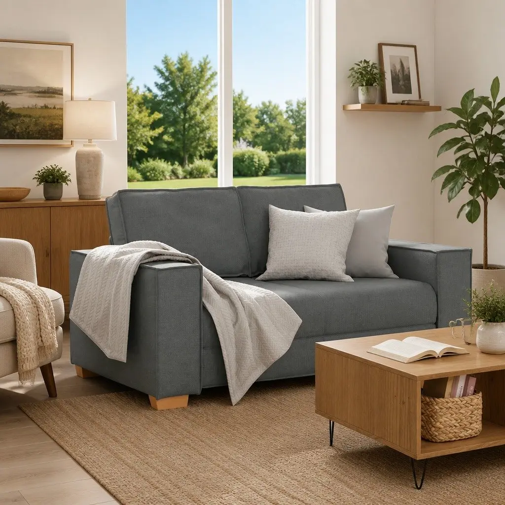 2-Seater Sofa Living Room Dark Grey 160x78x84cm Fabric Couch
