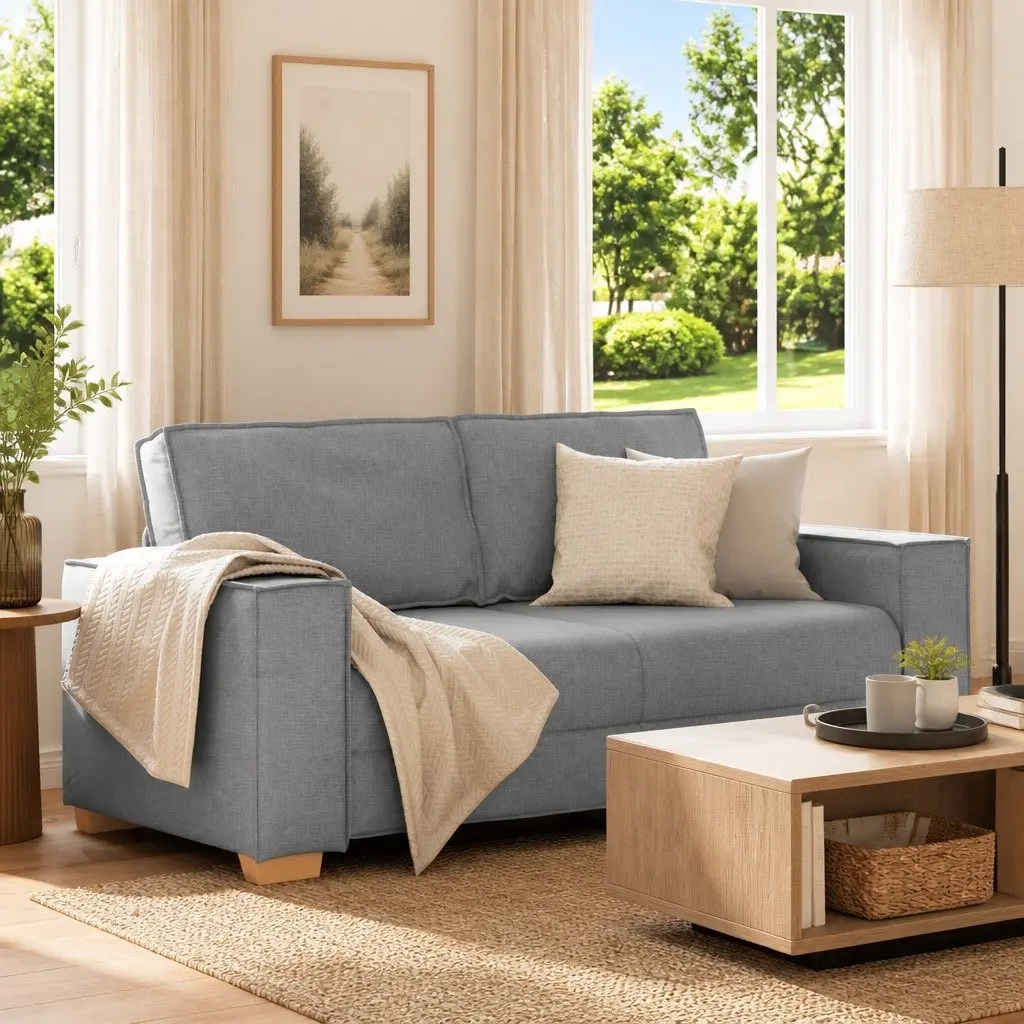 2-Seater Sofa Grey Fabric Lounge Couch Living Room Furniture Relaxing Seat