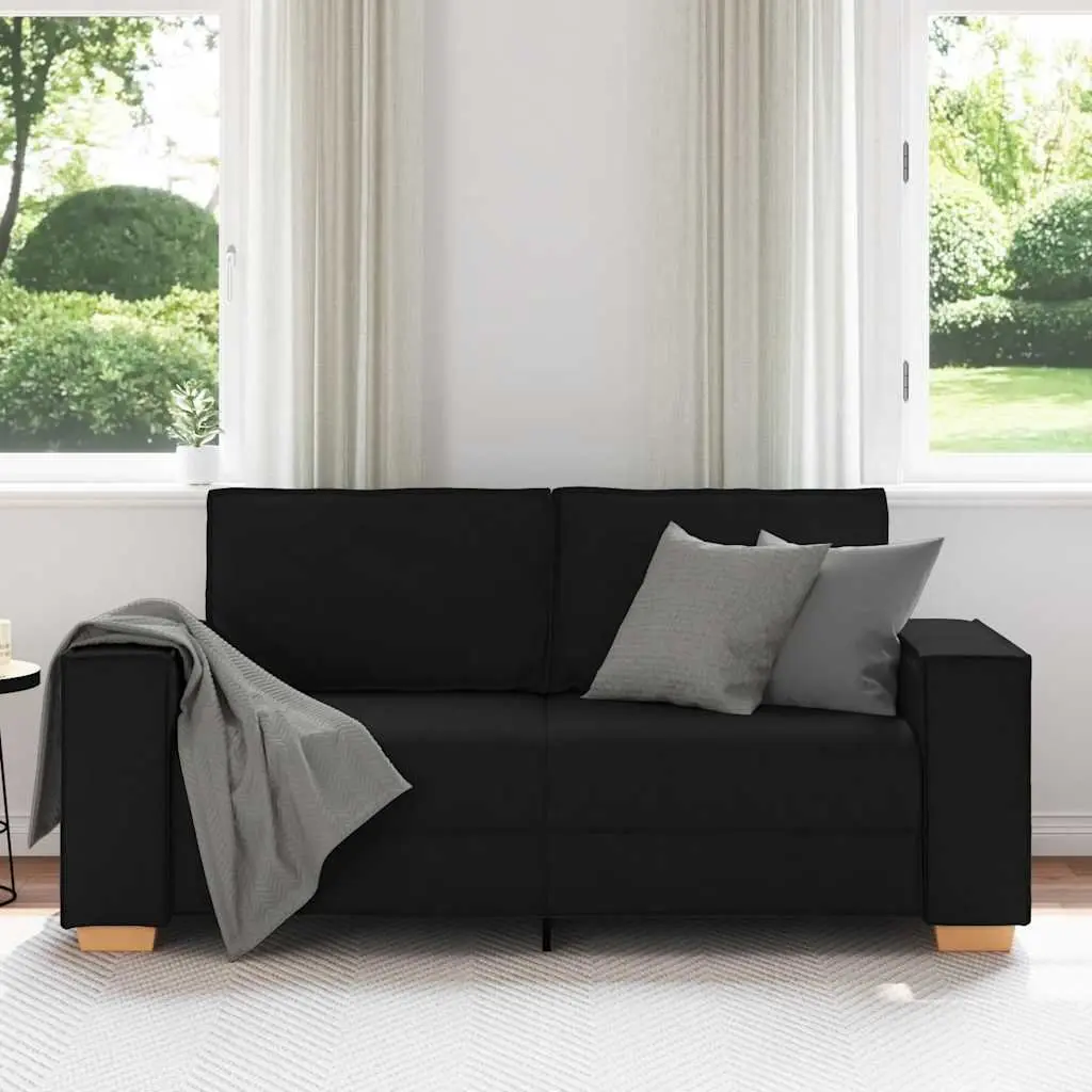 2-Seater Sofa Black Fabric Lounge Living Room Couch Comfortable Armrests