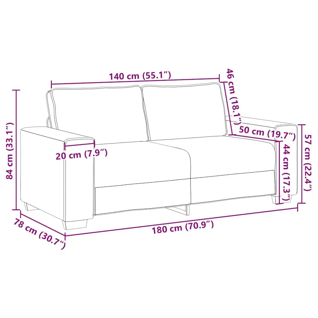 2-Seater Sofa Black Fabric Lounge Living Room Couch Comfortable Armrests