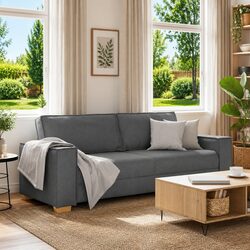 3-Seater Grey Fabric Sofa - Dimensions 220x78x84cm, Sturdy Build