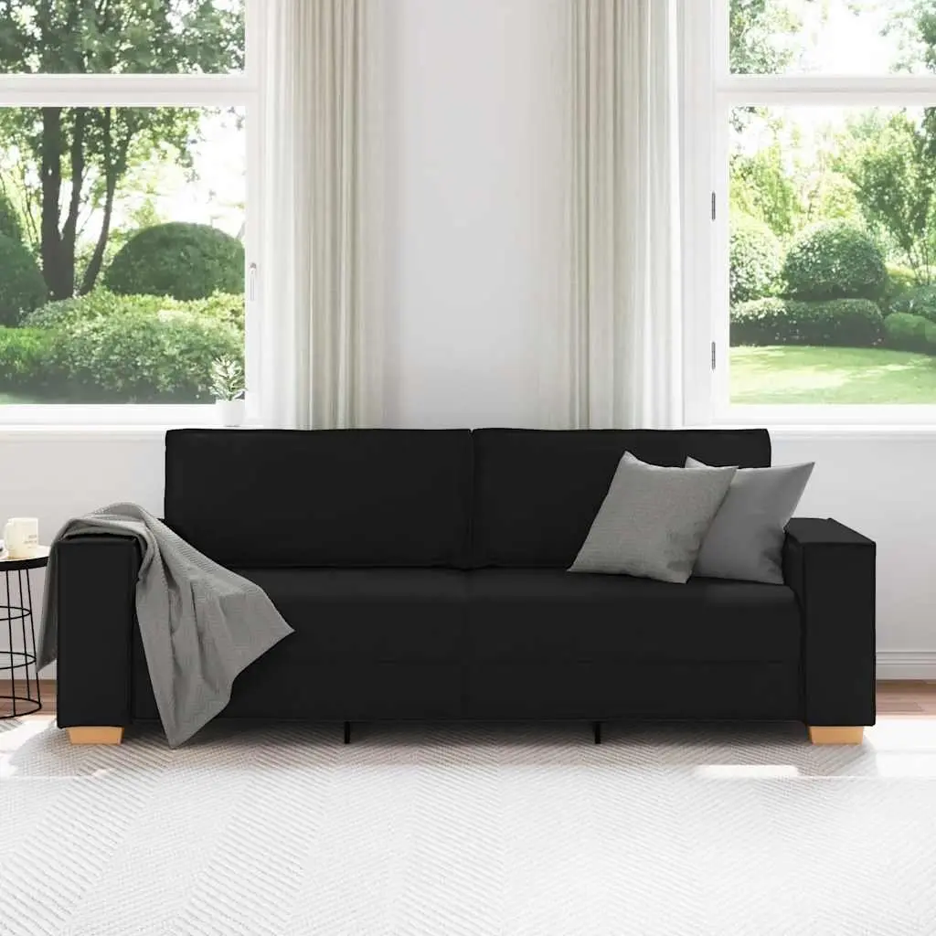 3-Seater Sofa Black Fabric Living Room Lounge Couch 220x78x84cm Upholstered