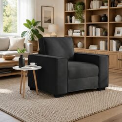 Black Velvet Sofa Chair Lounge Seating Armrest Relaxing Living Room Bedroom