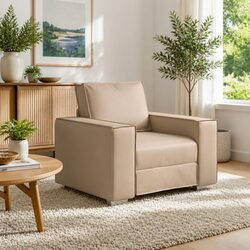 Sofa Chair Brown Faux Leather 100cm Modern Living Room Seating Furniture