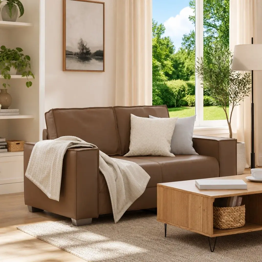 Loveseat Sofa Living Room 160 cm Faux Leather 2 Seater Cappuccino Brown
