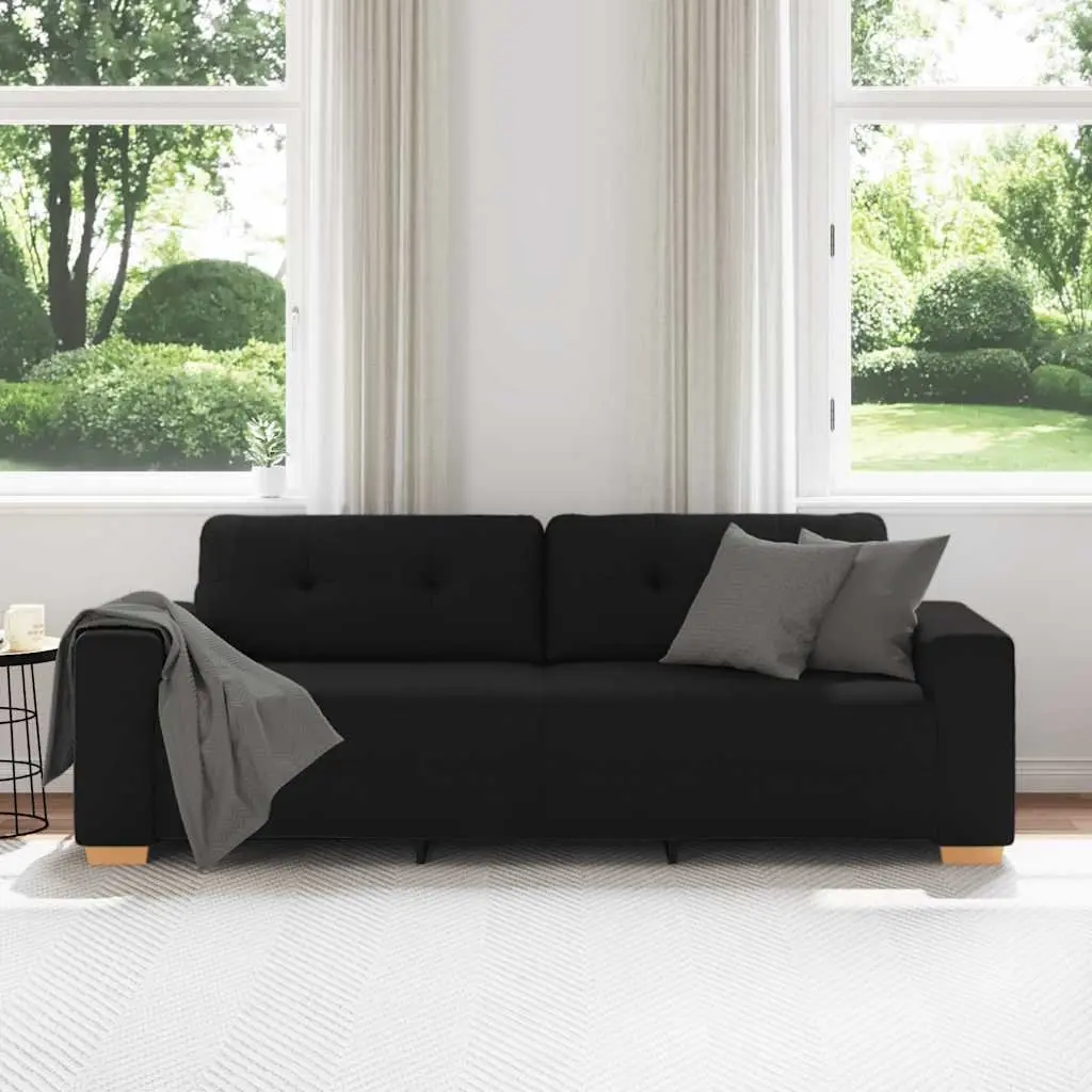 3-Seater Sofa Black Fabric Living Room Lounge Couch 220cm