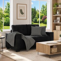 Loveseat Sofa Black Velvet 160x77x82 cm Compact Two-Seater Living Room Furniture