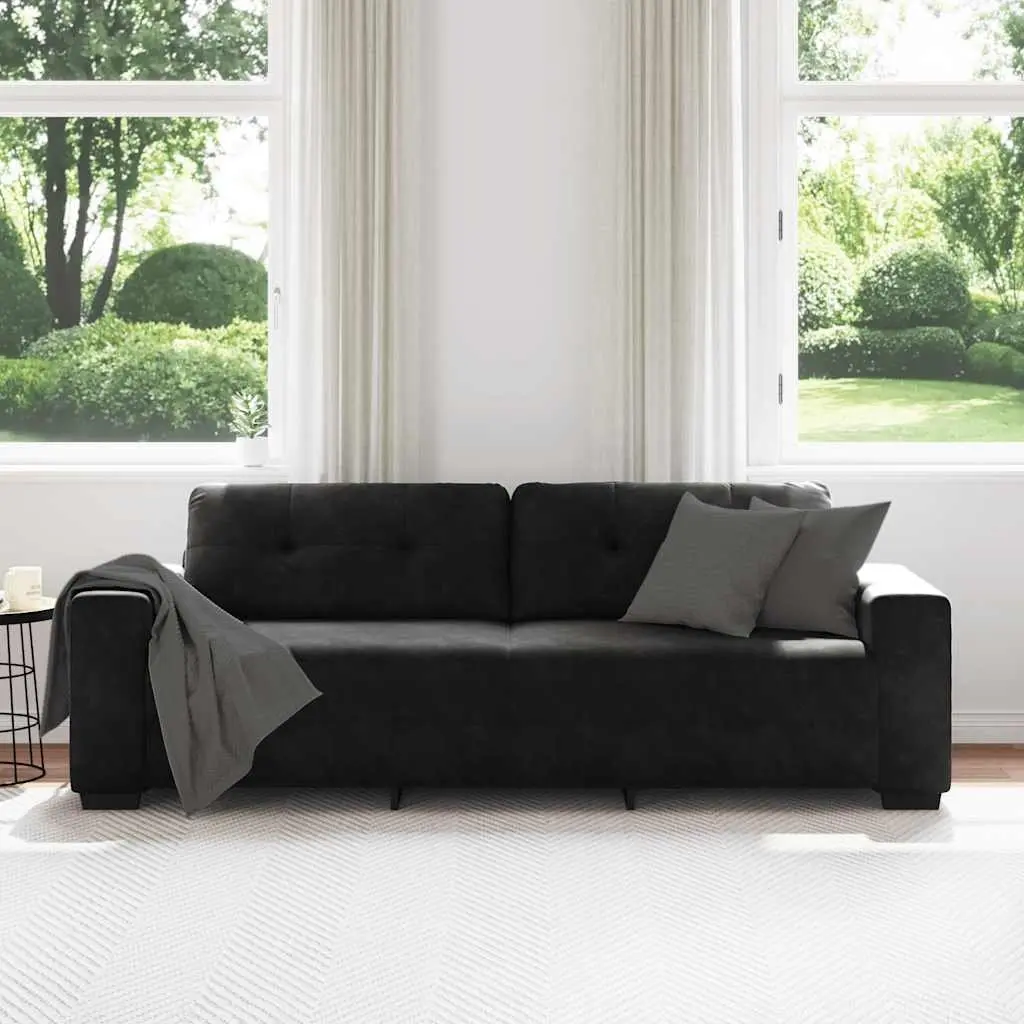 3-Seater Sofa Black Velvet Living Room 220 x 78 x 80 cm