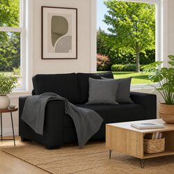 2-Seater Black Sofa: 160x77x82 cm, Wooden Frame, Polyester