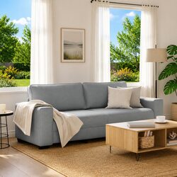 3-Seater Sofa Specifications: Grey Fabric, 220x77x82cm