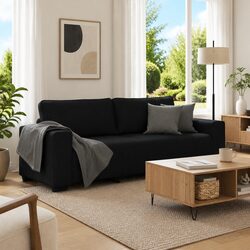 3-Seater Black Sofa Dimensions: 220x77x82cm, Durable Materials