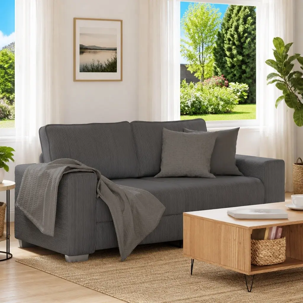 Grey Loveseat Sofa Corduroy 180x77x82cm