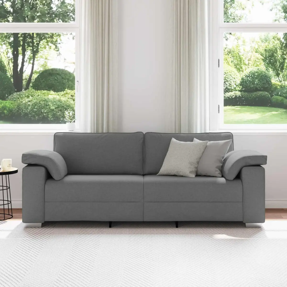 3-Seater Sofa Grey Fabric 220cm Modern Living Room Couch Armrest Lounge Seat
