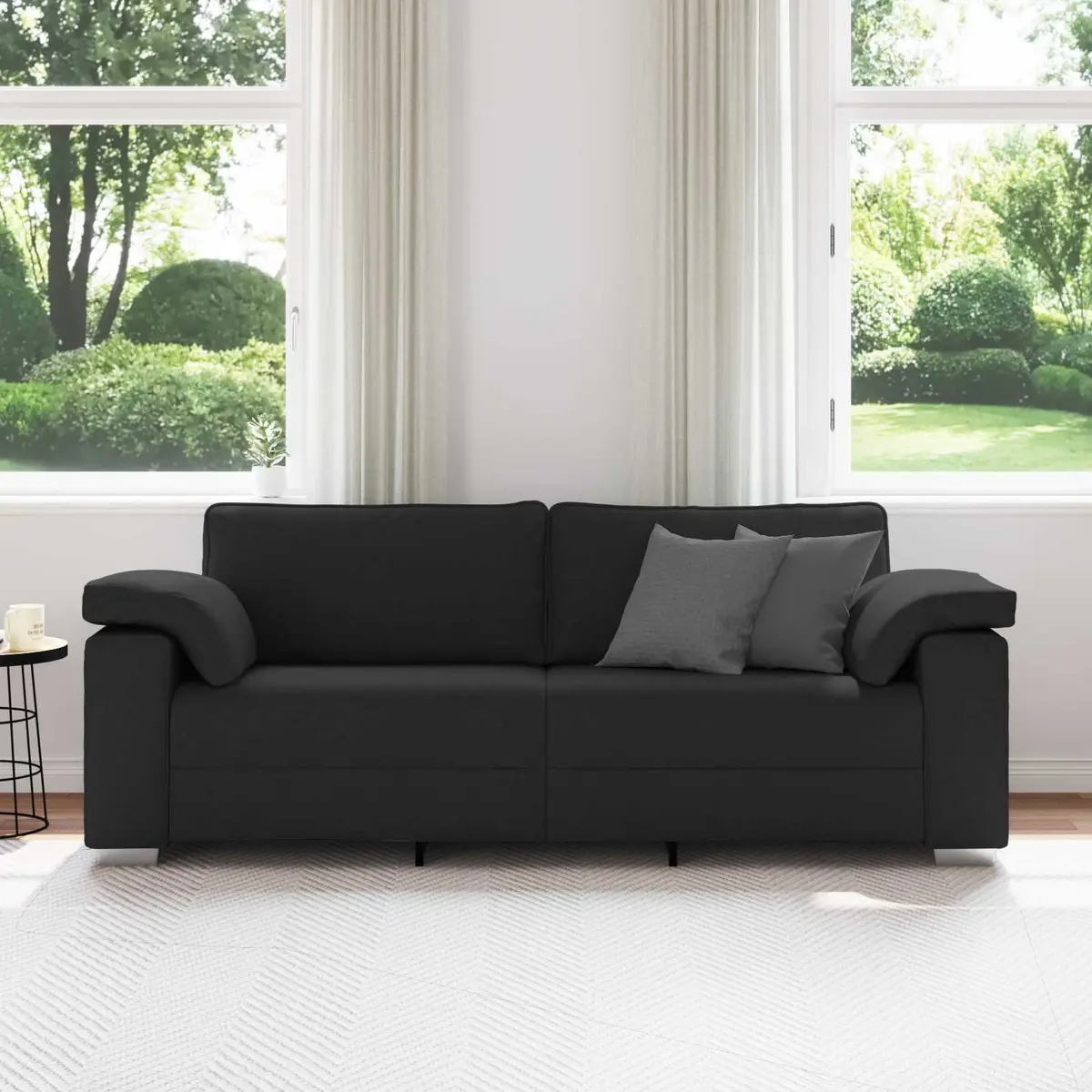 220cm Black Modern Fabric Sofa