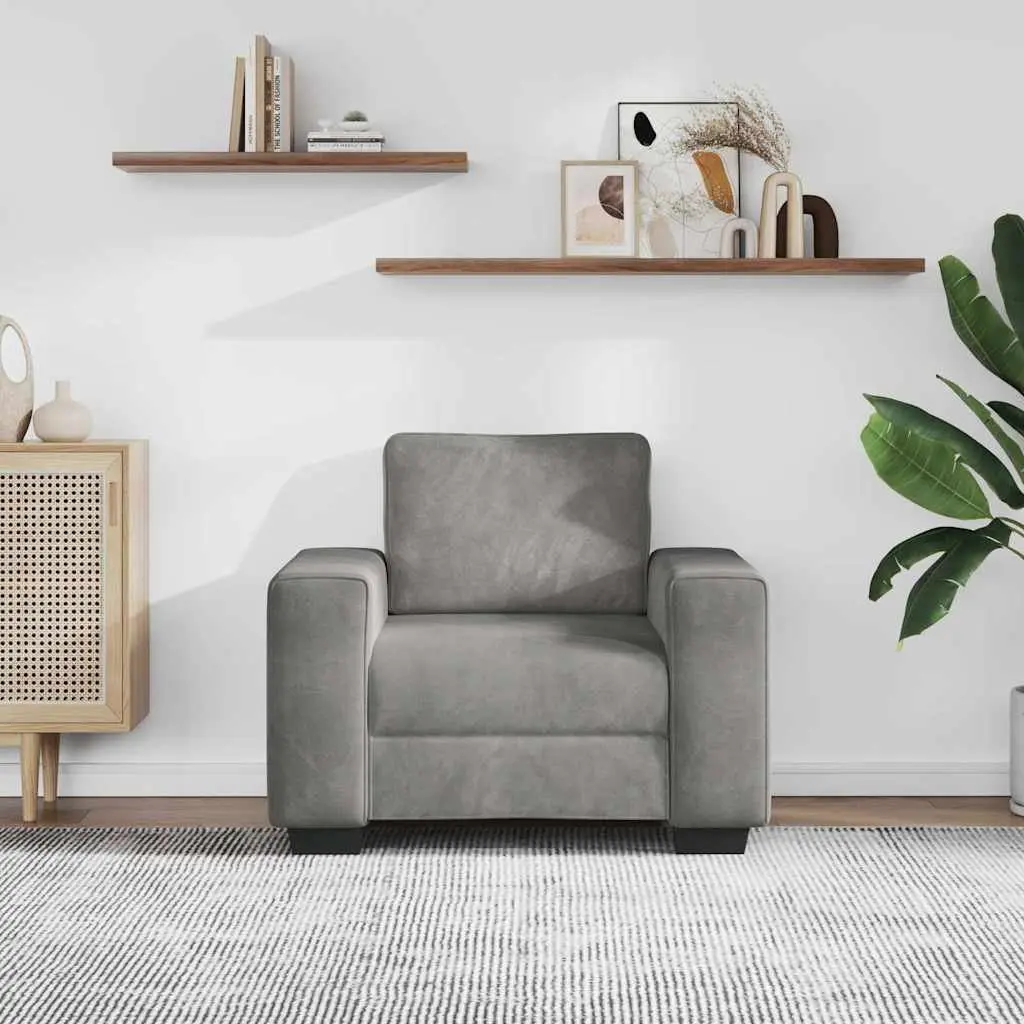 Sofa Chair Light Grey Velvet Lounge Seat Padded Armchair Living Room Furniture