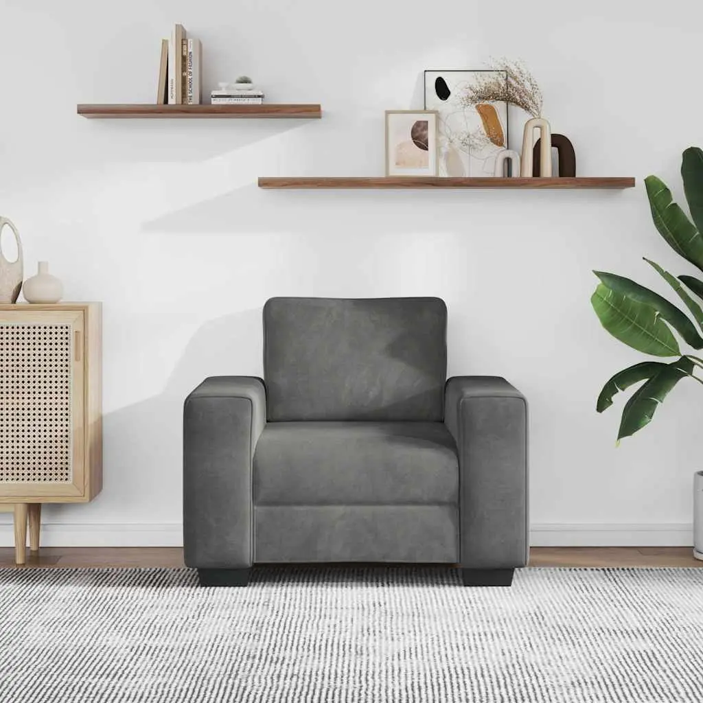 Sofa Chair Dark Grey Velvet Armchair Living Room Bedroom Relaxation Seating