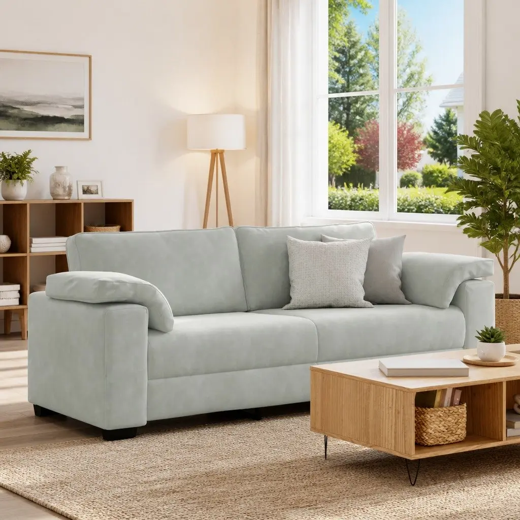 3-Seater Grey Velvet Sofa