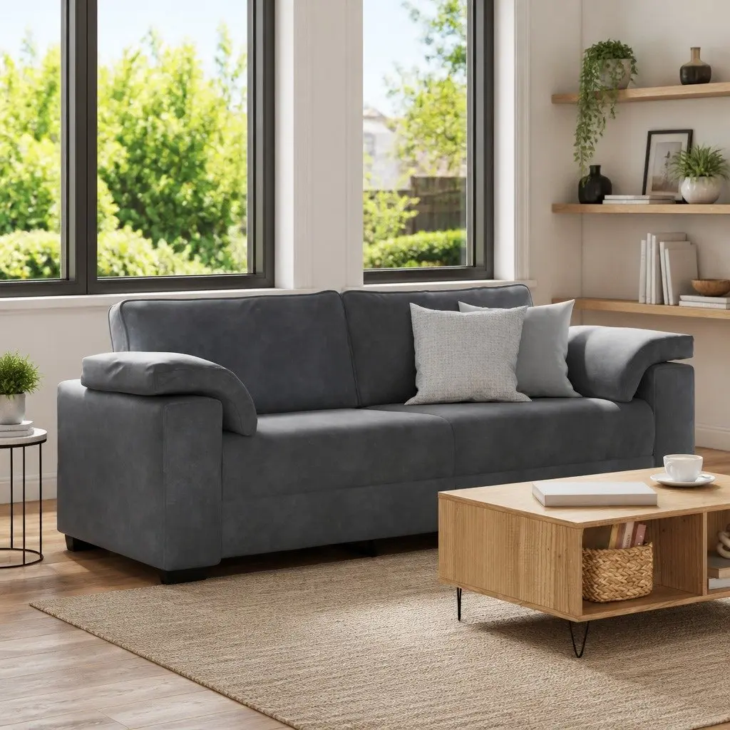 3-Seater Sofa Grey Velvet Living Room 220x77x82cm