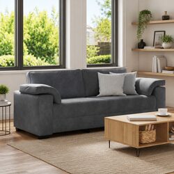 3-Seater Grey Velvet Sofa Dimensions 220x77x82cm with Foam Cushions
