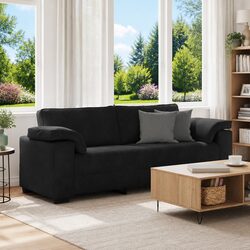 3-Seater Sofa Black Velvet Living Room Furniture Relaxation Couch Padded Seat