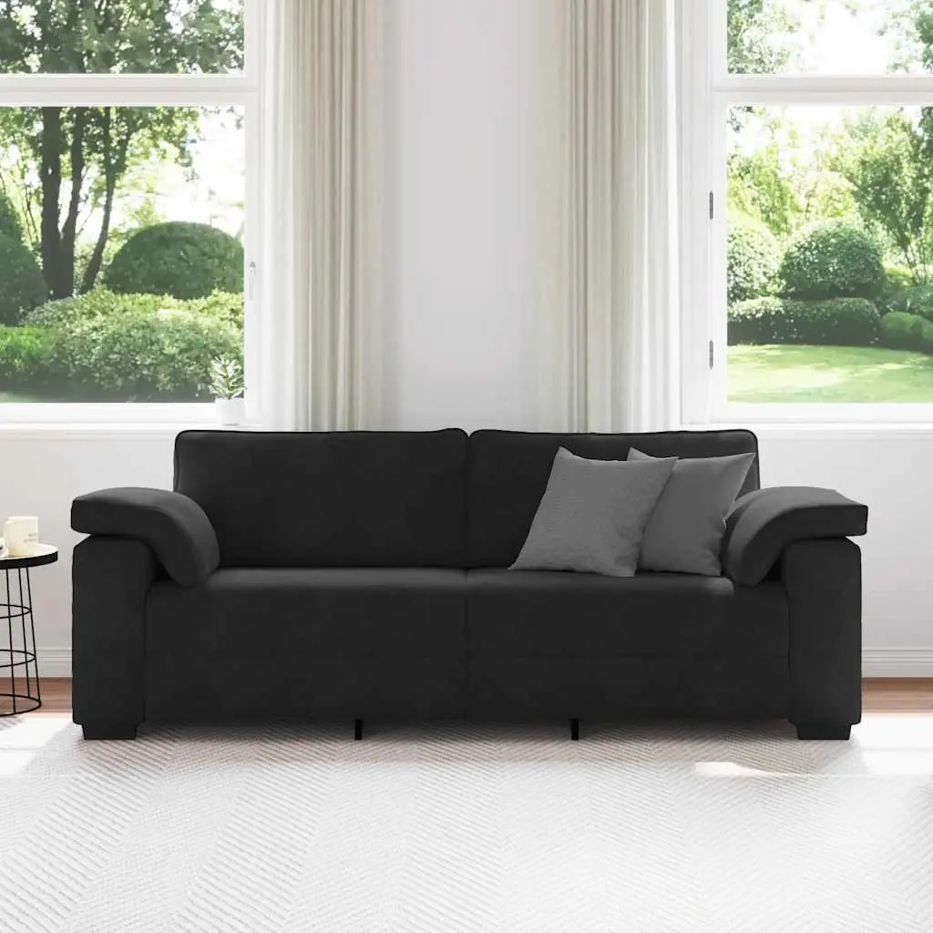 3-Seater Sofa Black Velvet Living Room Furniture