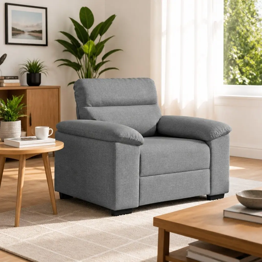 Grey Fabric Sofa Chair Lounge Armchair Living Room Bedroom 100x81x84cm