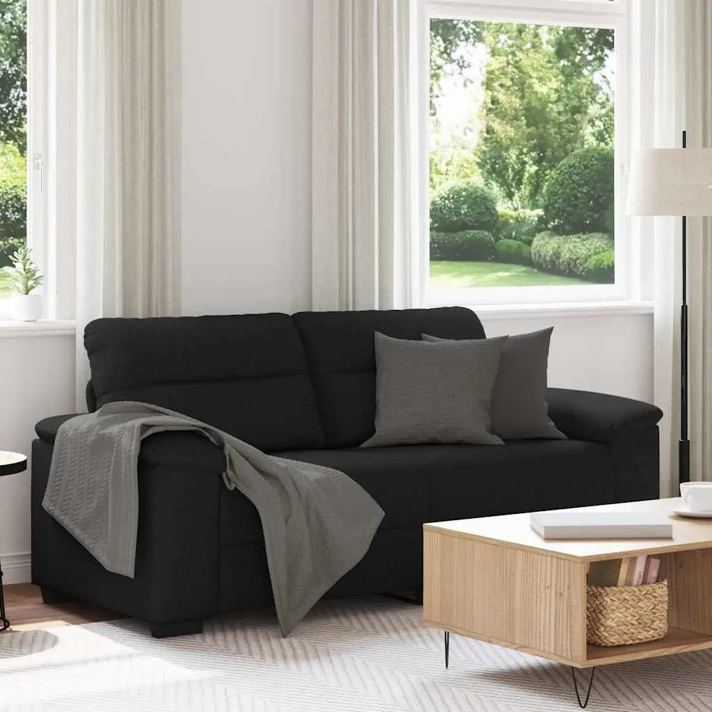 2-Seater Sofa Black Fabric Lounge Living Room Furniture Comfortable Armrests