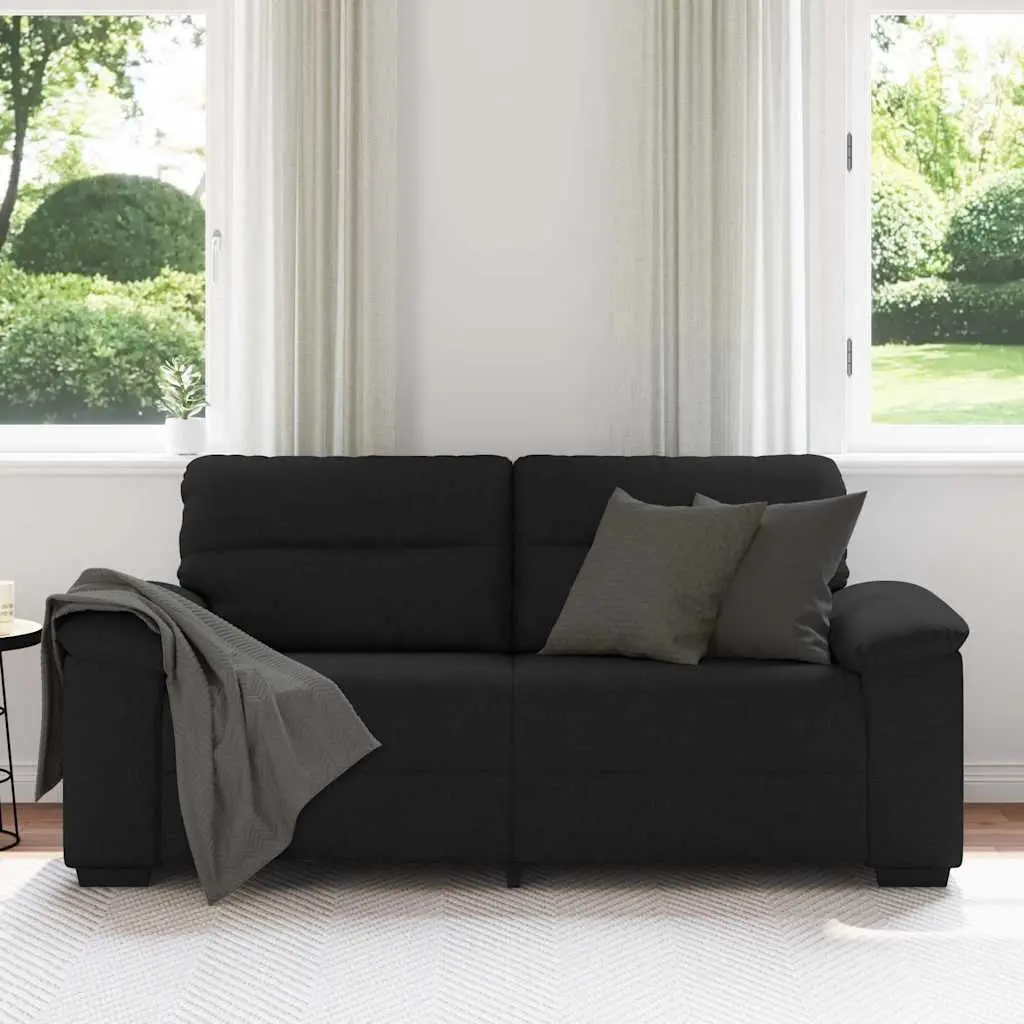 2-Seater Sofa Black Fabric Lounge Living Room Furniture Comfortable Armrests