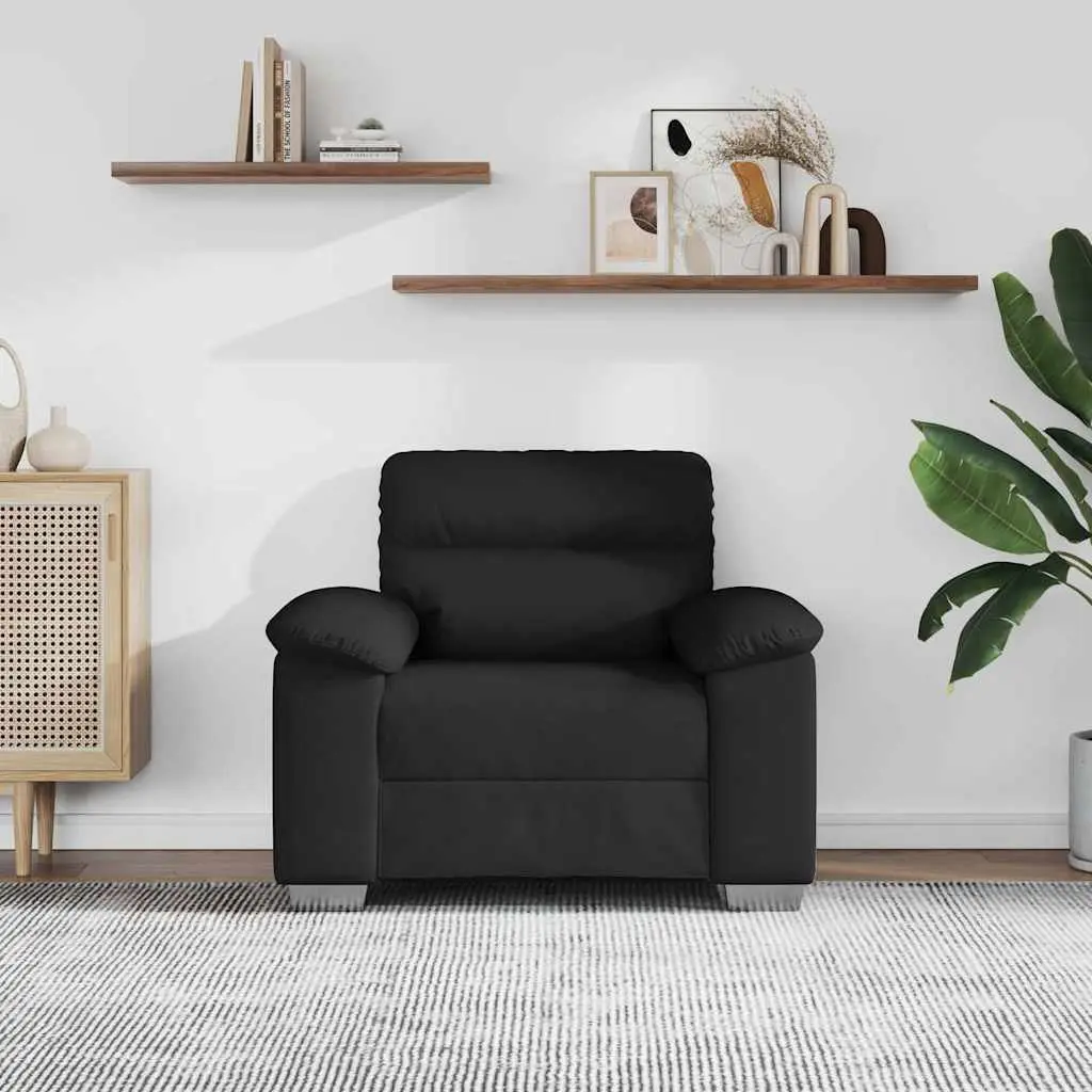 Sofa Chair Black Living Room 100W x 81D x 84H cm Faux Leather Armrests Padded Backrest