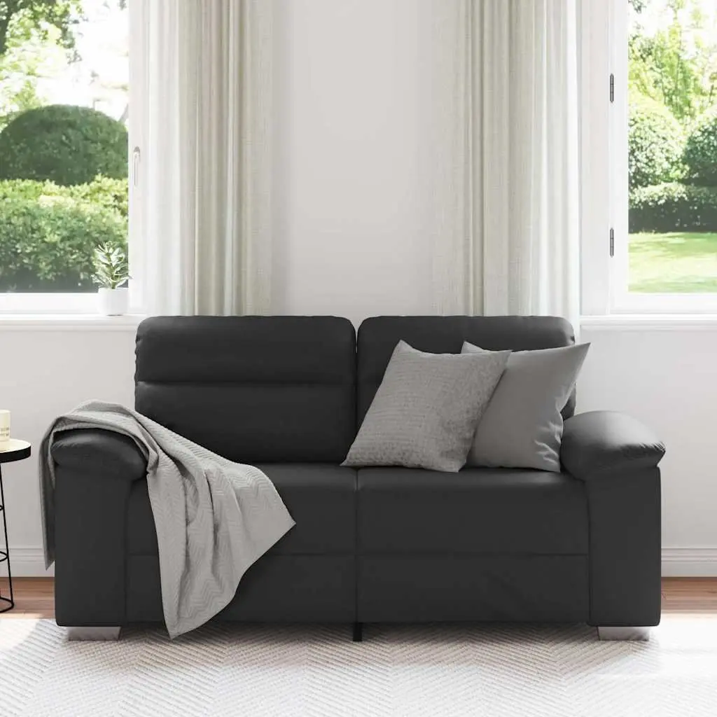 2-Seater Sofa Black Faux Leather Lounge Couch Living Room Furniture 160x81x84cm