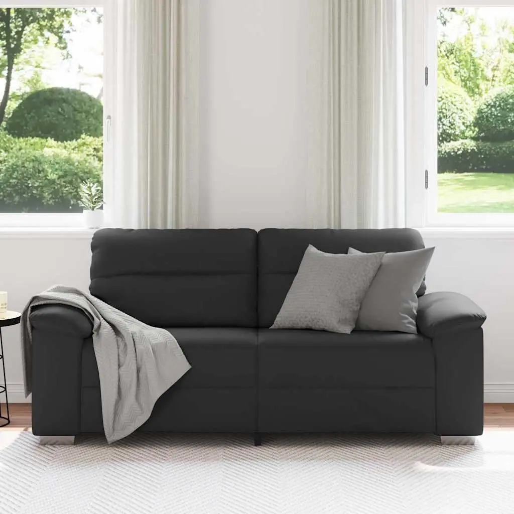 2-Seater Sofa Black Faux Leather Lounge Couch Living Room Furniture Armrests