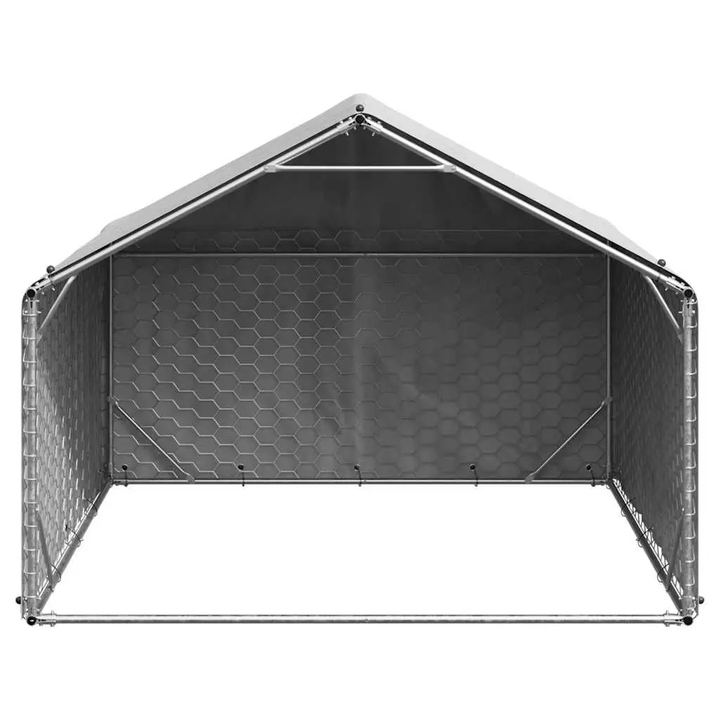 Outdoor Dog Kennel 2x2x1.5m Silver Galvanised Steel Pet Cage