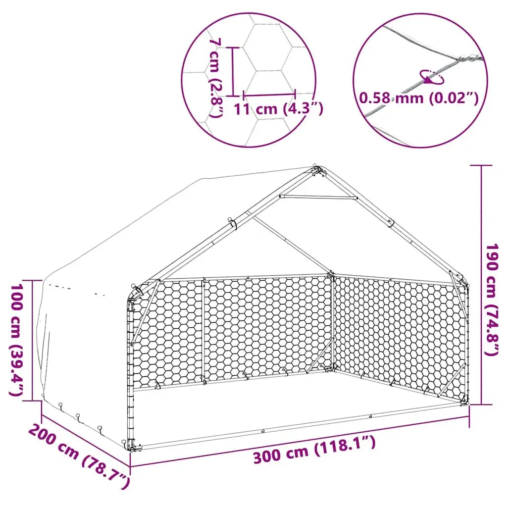 Outdoor Dog Kennel for Outdoor Use 3x2x1.9m Galvanised Steel with Roof Cover