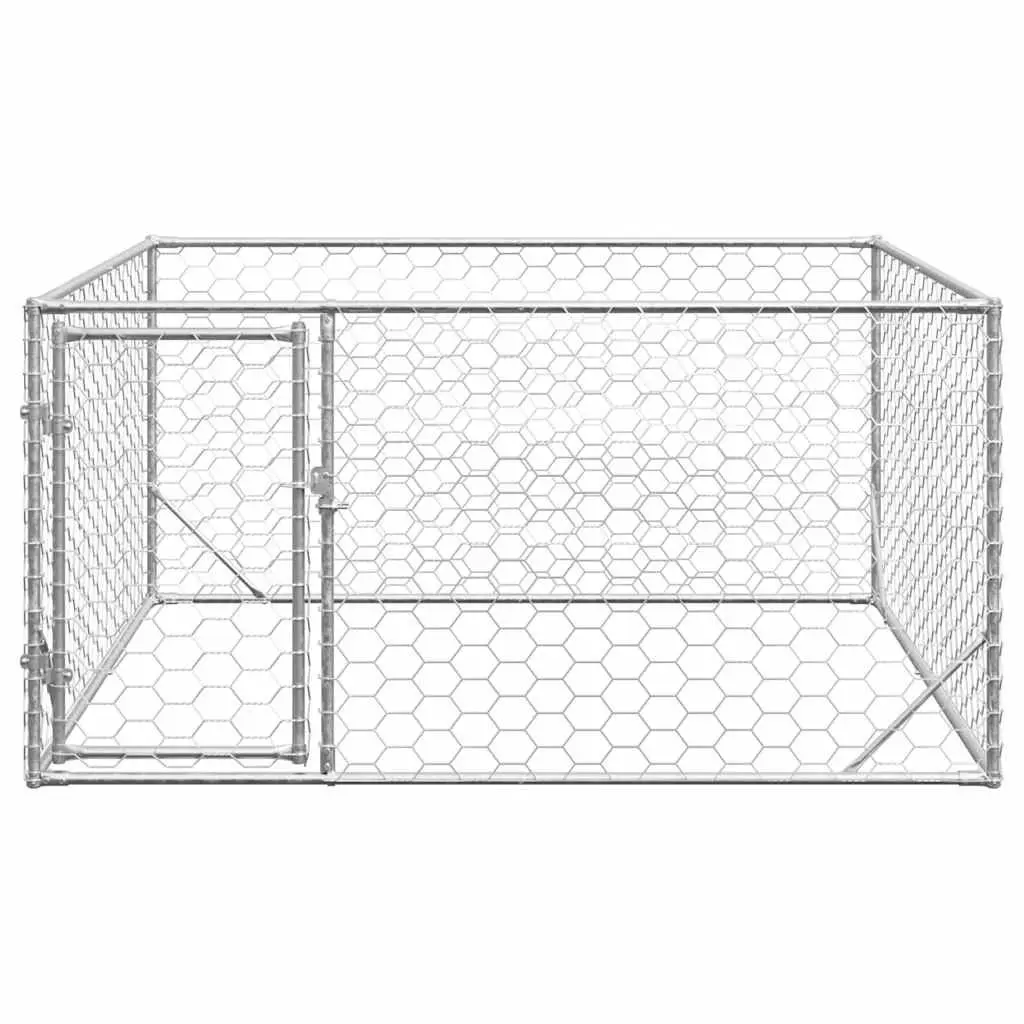 Dog Kennel Outdoor 2x2x1m Galvanised Steel Cage Secure Door Mesh Enclosure