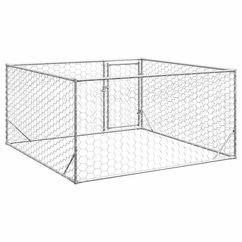 Dog Kennel Outdoor 2x2x1m Galvanised Steel Cage Secure Door Mesh Enclosure