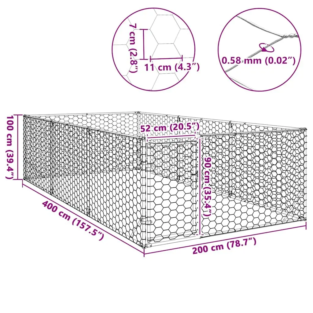 2x4x1m Galvanised Steel Dog Kennel