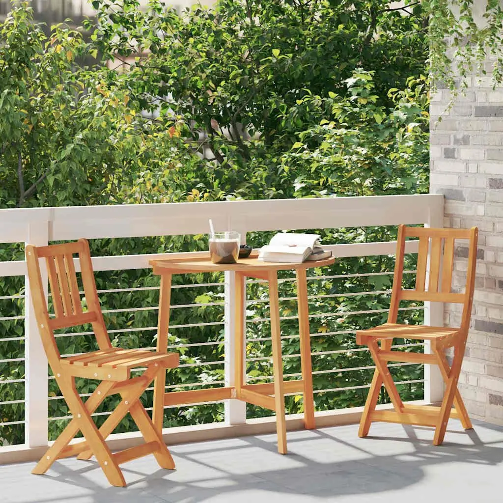 Outdoor Bistro Chairs Foldable Set 2 Pieces Solid Wood Garden Patio Seating Brown