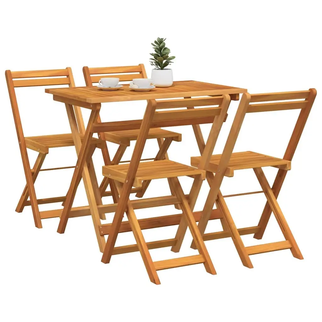Folding Bistro Set 5 Piece Outdoor Garden Furniture Table Chairs Brown Wood