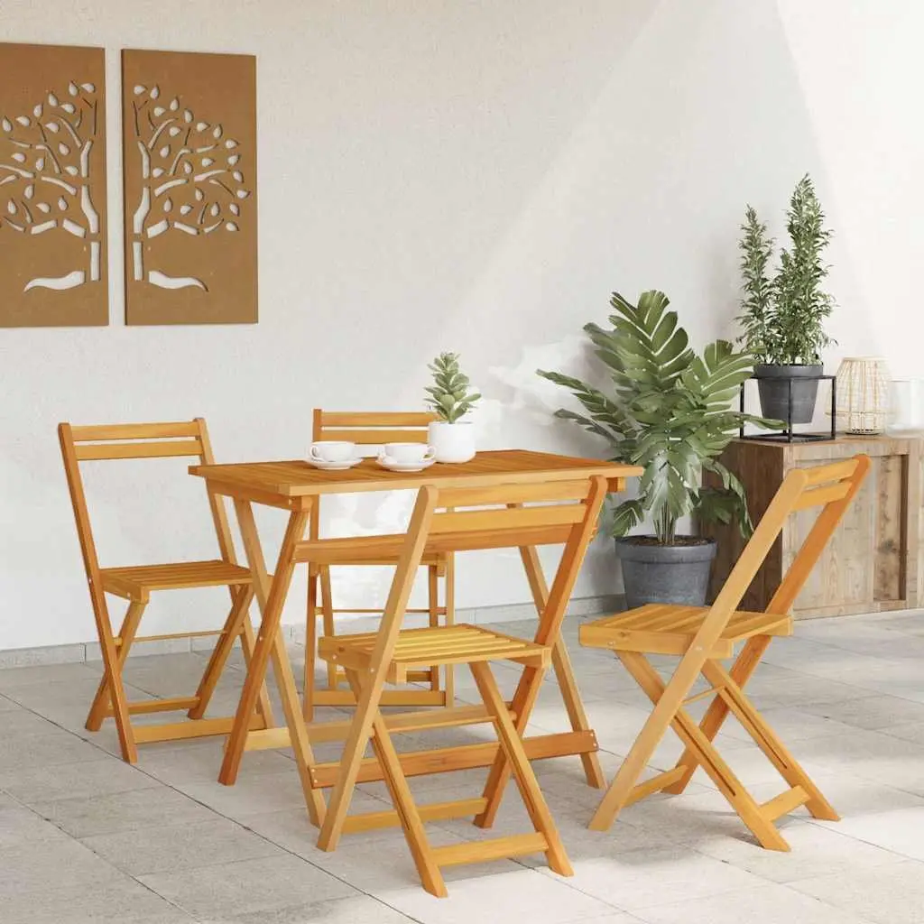 Folding Bistro Set 5 Piece Outdoor Garden Furniture Table Chairs Brown Wood
