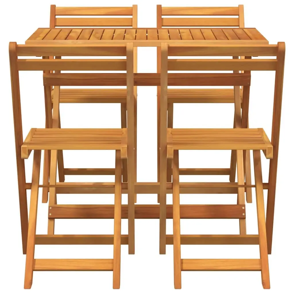 Folding Bistro Set 5 Piece Outdoor Garden Furniture Table Chairs Brown Wood
