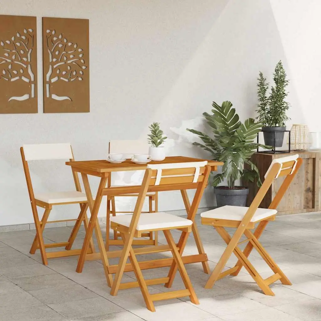 Outdoor Bistro Set 5 Pieces Folding Chairs Table Garden Furniture Brown Acacia