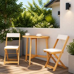 3-Piece Bistro Set with Cushions – Acacia Wood